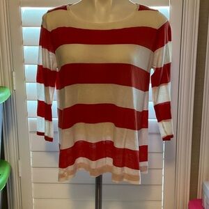 LOFT Red and White Striped Blouse